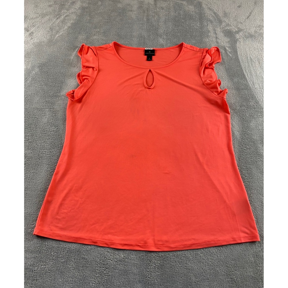 Worthington Coral Orange Keyhole Ruffle Sleeveless Blouse Top Womens Large L